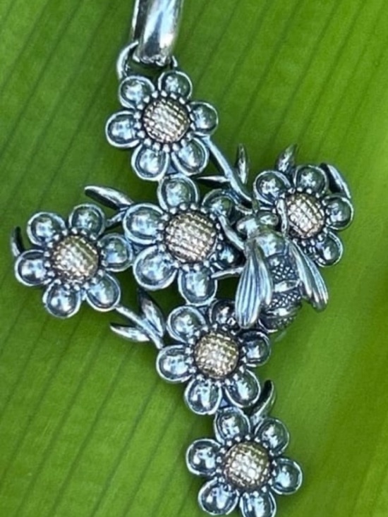 Jewelry - Barry Kieselstein KC Studio Silver 14K Gold Flower Bee Cross Enhancer Pendant